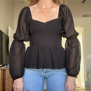 Express Sheer Polka Dot Peplum Top